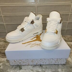 Air Jordan 4 Retro White Gold Metallic Womens 9.5 Men 8‎ Unisex AJ4 Sneakers